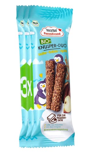 FruchtBar Pausenfreund – Bio-Knusper-Duo Hafer, Kakao, Apfel