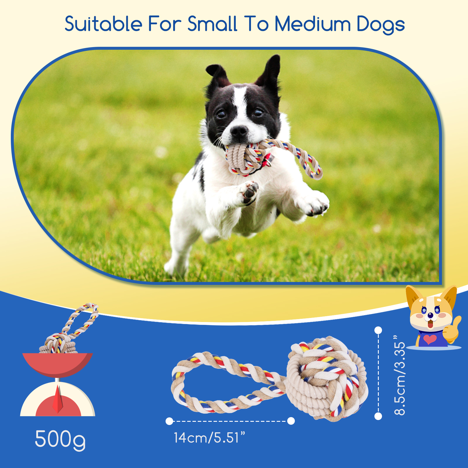 Nobleza Brinquedo Interativo para Cães com Guia - Pacote com 2 Unidades, Corda 100% Algodão Natural, Brinquedo Indestrutível para Filhotes na Fase de Dentição - Brinquedo de Cabo de Guerra - 20cm