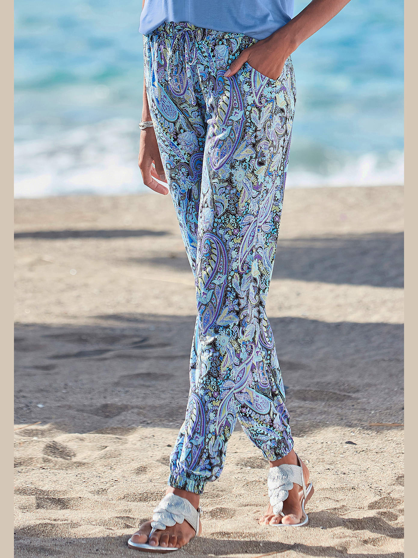 Pantalon en jersey pantalon de plage confortable avec ceinture smockée