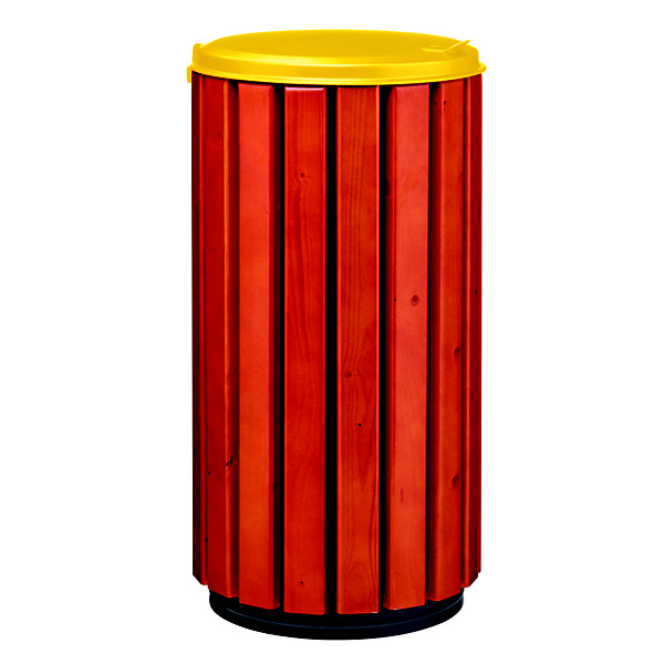 Corbeille à poser ou à fixer zeno protec- 80l - lattes bois / avec couvercle plein jaune colza
