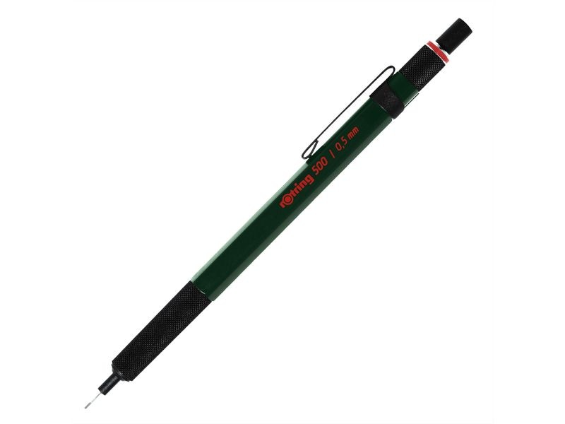 Rotring 500 Feinminenstift Metallic Grün, 0.5 mm Leichter Druckbleistift mit sechseckigem Kunststoffgehäuse und Metall-Griffzone