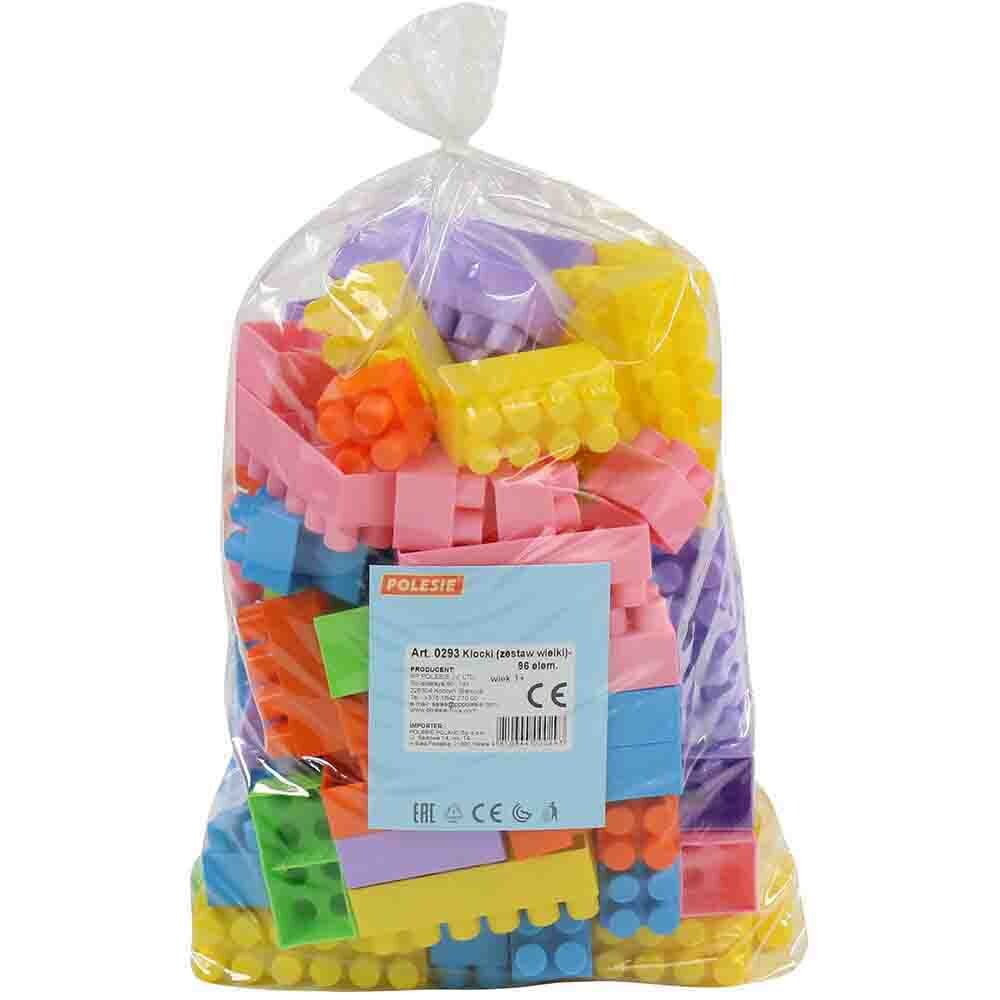 Polesie 0293, Bausteine 96-teiliges Set, bunte Bausteine zum Stecken im Beutel bunt