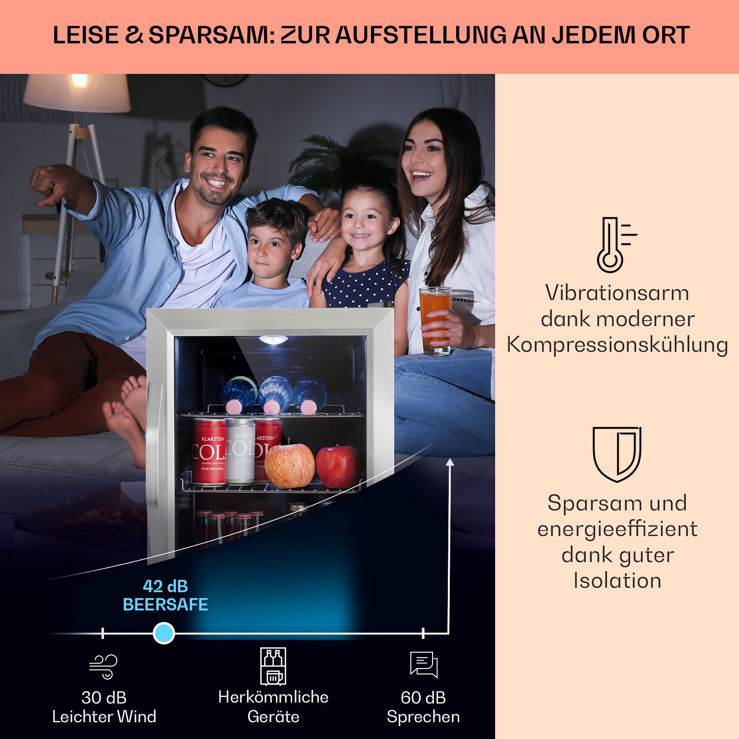 Beersafe M Kühlschrank 33 Liter 2 Böden Panoramaglastür Edelstahl
