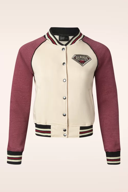 Queen Kerosin Diamonds College Sweat Jacket in ecru