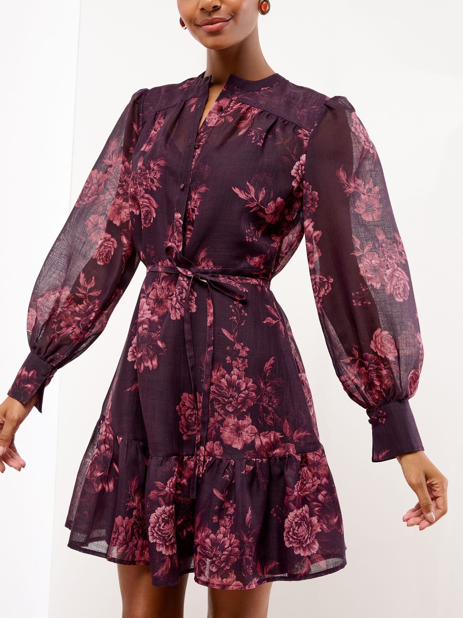 Bordeauxrood - Lipsy Mini Floral Print Woven Shirt Dress