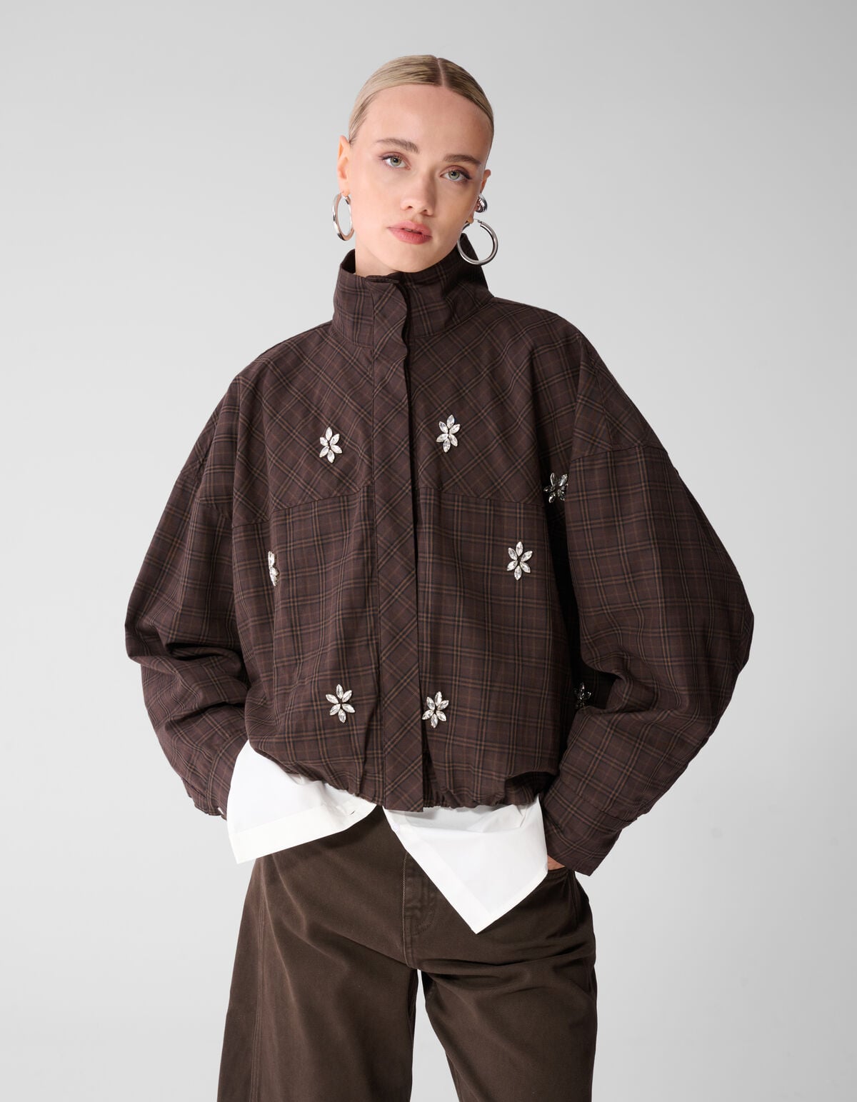 Check Bomber Blouse Donkerbruin