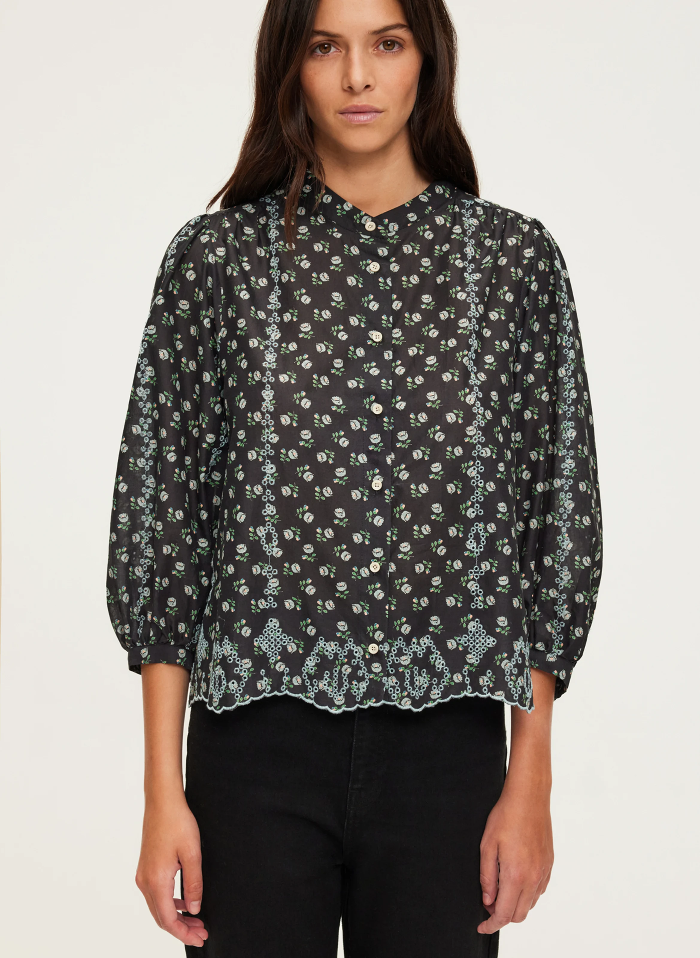 BABI - Chemise imprimée et brodée en coton | Noir