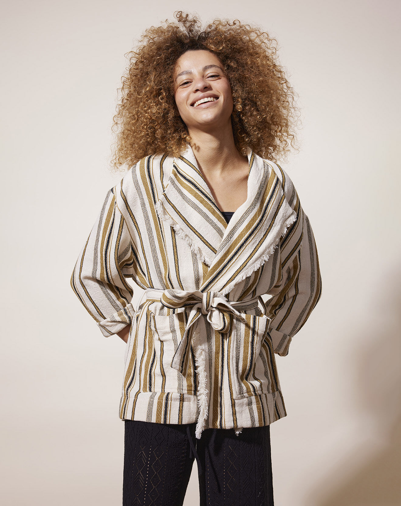 Louizon Veste Nariba rayée blanc/camel