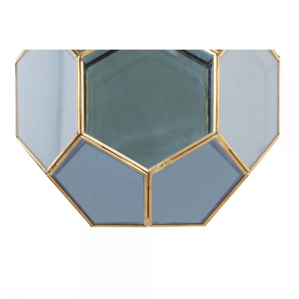 Suspension verre bleu doré laiton 50 w (28 x 28 x 31 cm)