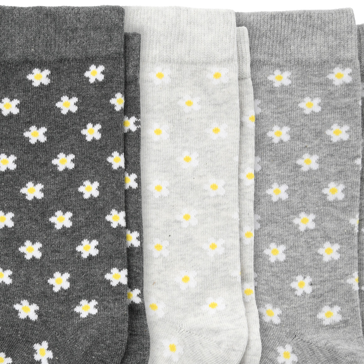 Gina Benotti 3 Paar Damen Socken mit Blümchen-Allover hellgrau / grau / dunkelgrau