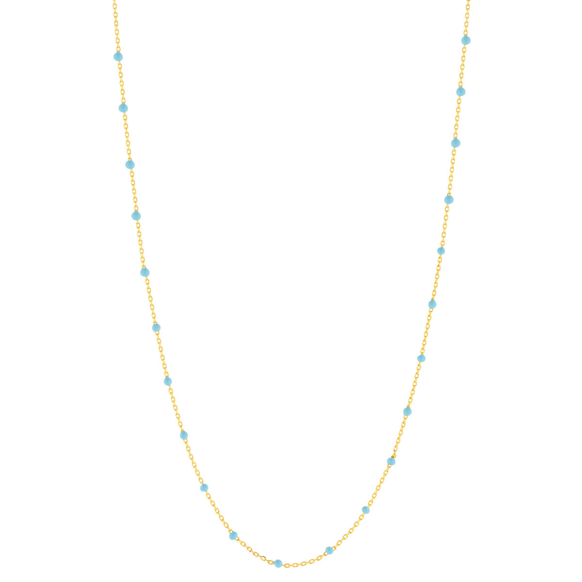 Collier plaqué or jaune et résine bleue 45 cm
