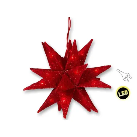 Amsinck & Sell Weihnachtsstern mit 20 LED Lichterkette, rot, Sisal