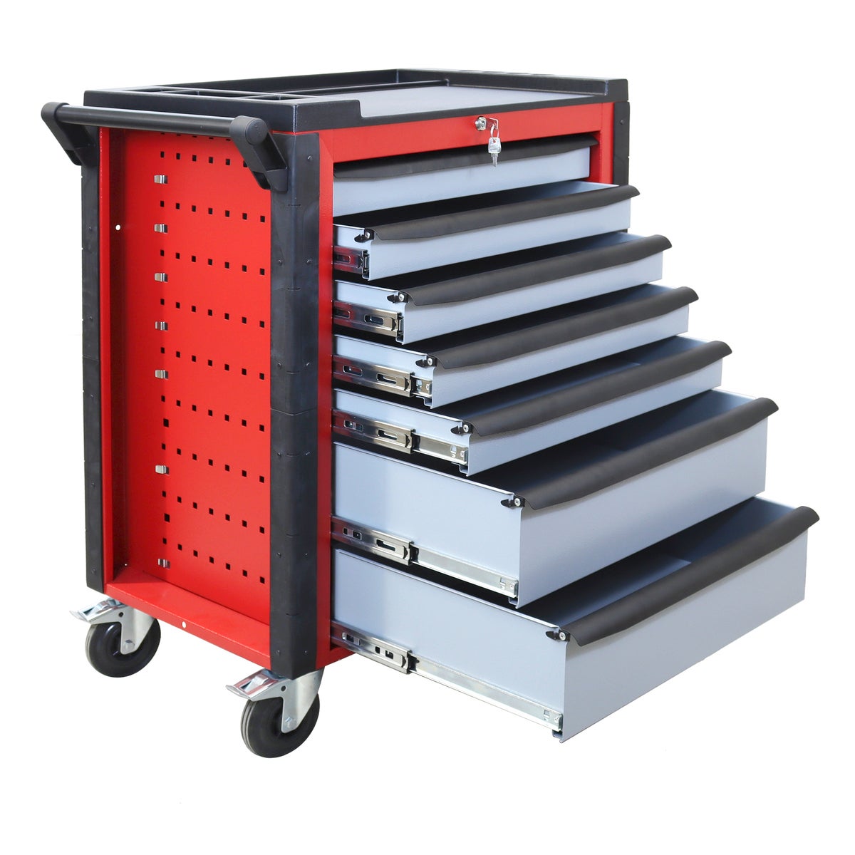 PROREGAL Werkplaatstrolley Cheetah Plus 7 Laden HxBxD 98,5 x 75 x 47,5 cm Vuurrood Zilvergrijs
