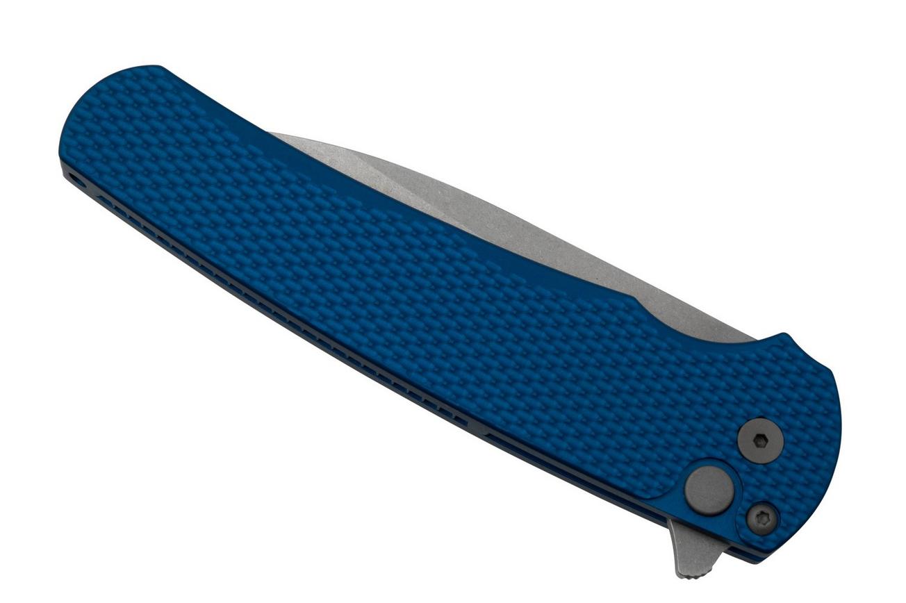 Pro-Tech Malibu 5305-Blue, Stonewashed Magnacut Wharncliffe, Blue Textured Aluminum zakmes