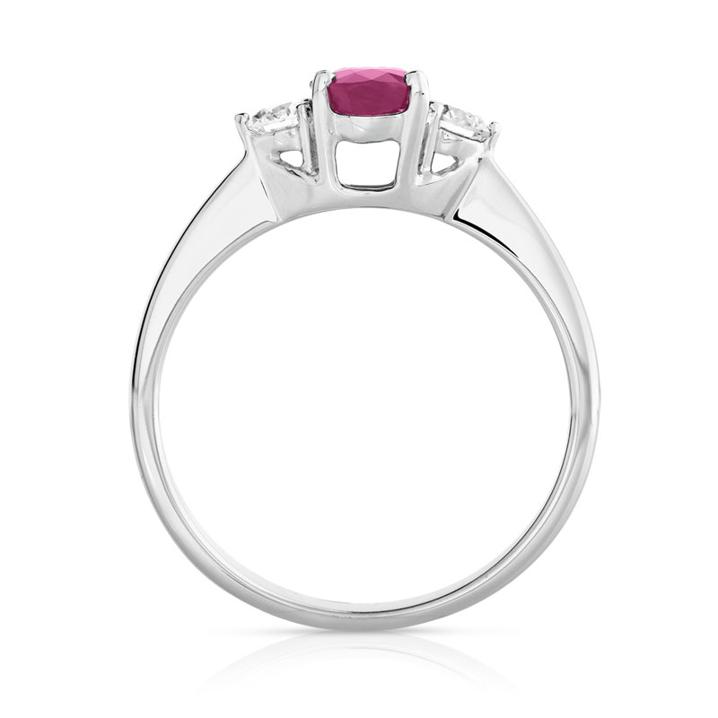 Bague or 750 blanc rubis et diamant