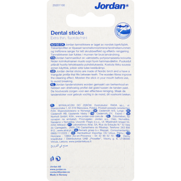 Jordan Dental Sticks Extra Thin, Fluoride/Mint 140 Stuks