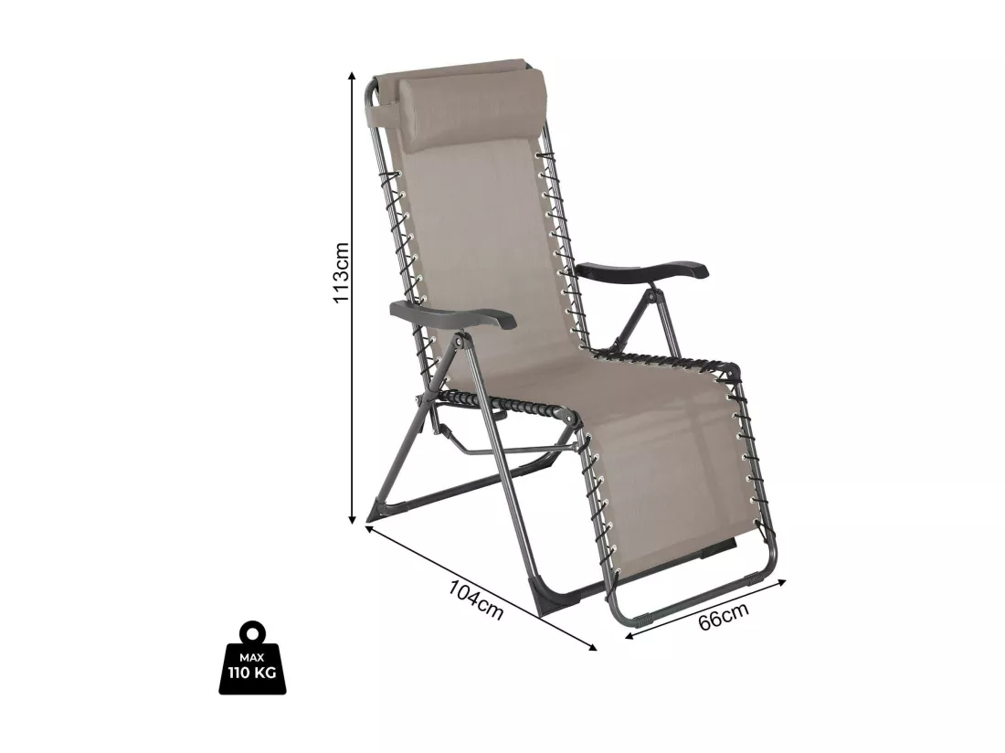 Chaise Longue Gravité Zéro Rebecca Mobili Wollemi 113x66x104 Polyester Acier Beige Gris Foncé
