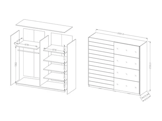 Armoire 2 portes coulissantes 200cm Coloris blanc avec miroir. Collection FLOYD