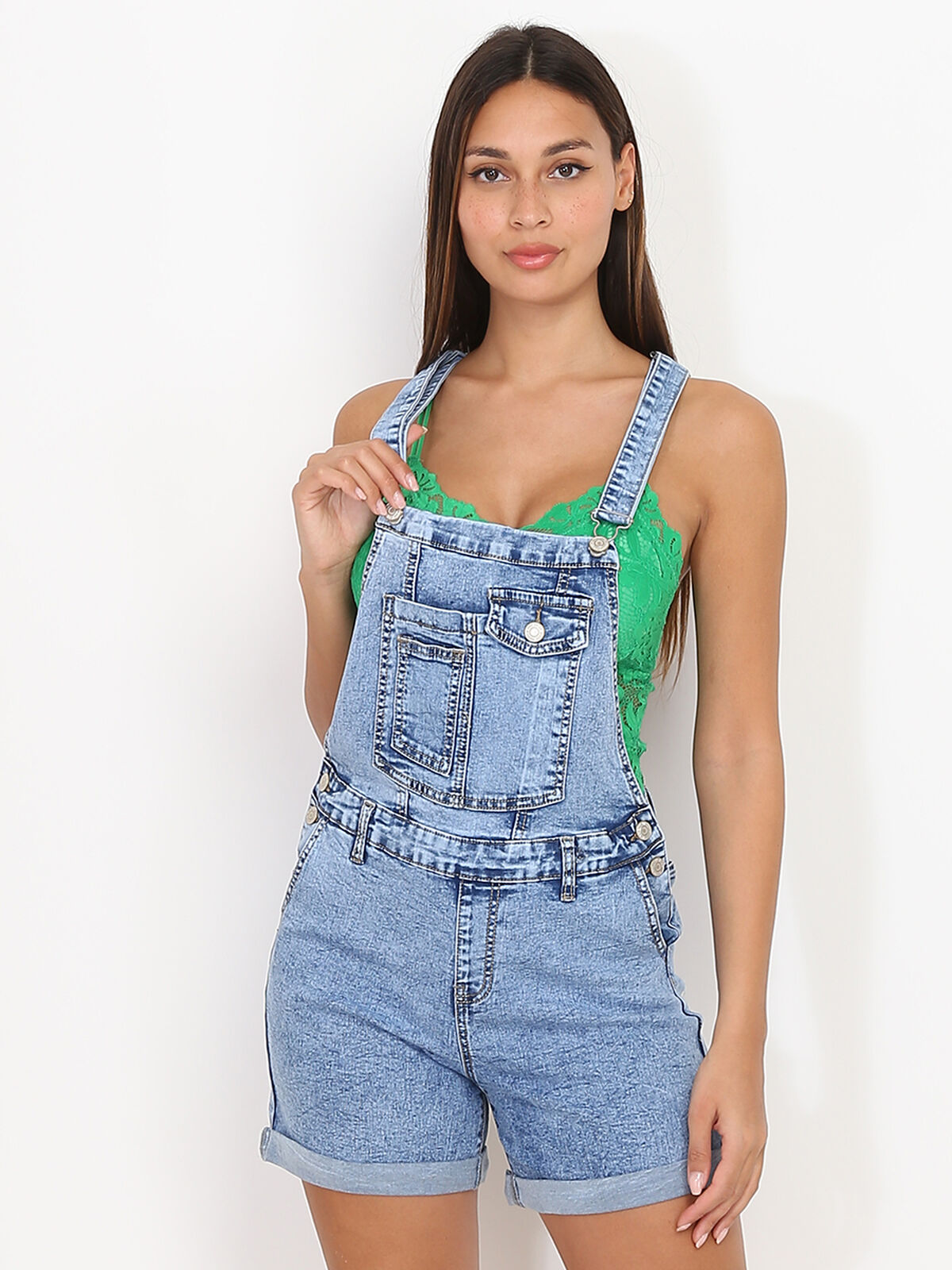 Salopette short retroussé- Bleu
