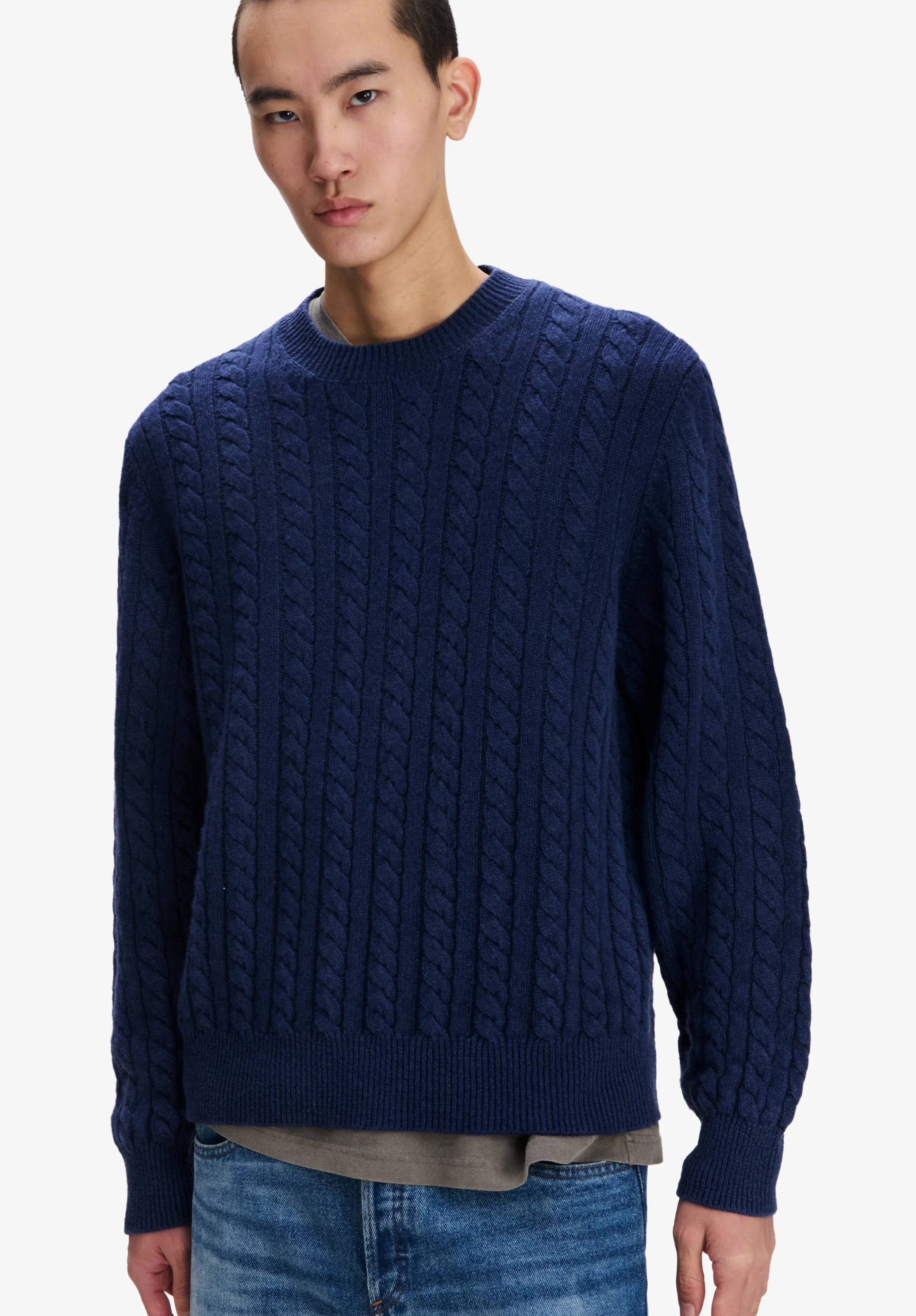 Pull bleu marine ample à torsades - Marine