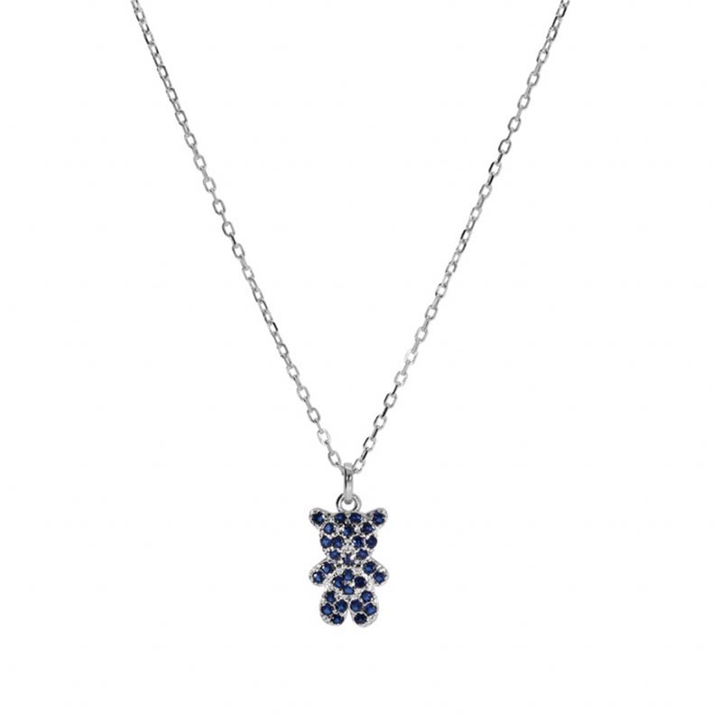 Collier enfant ourson en argent et oxydes bleu