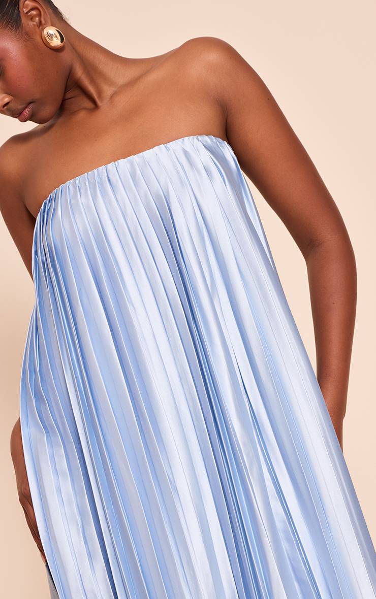 Bleu Clair Robe Longue Bustier Plissée En Satin