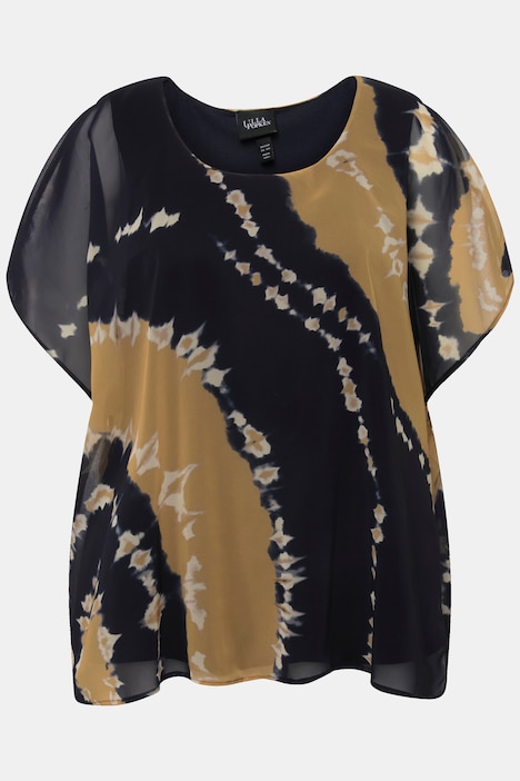 Tunika, doppellagig, Batikdruck, Rundhals, Halbarm