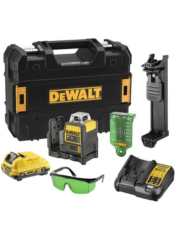 DeWalt DCE0811D1G 10,8V Li-Ion accu Kruislijnlaser 360 graden set (1x 2,0Ah accu) in koffer - groen - 15m