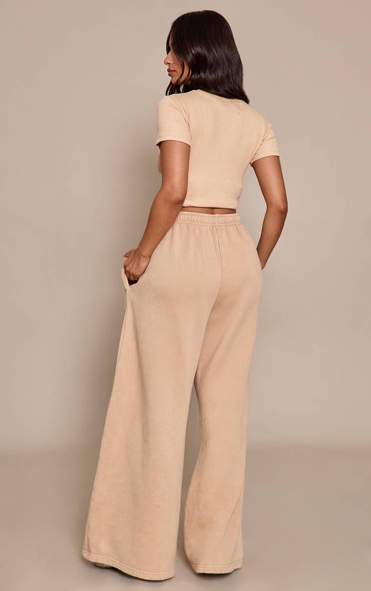 Beige Jogging Ample Petite Taille Jambes Larges Effet Délavé