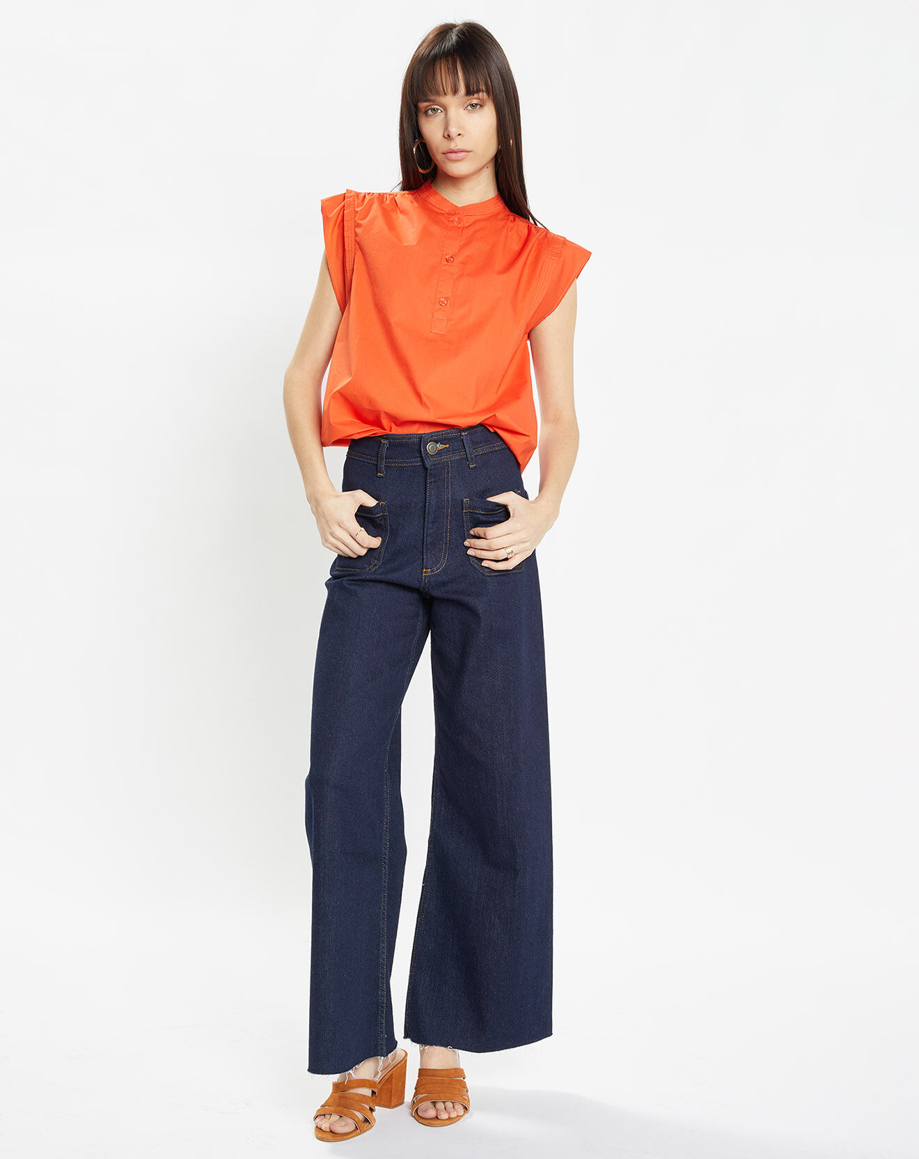 Galeries Lafayette Blouse en Coton MC orange
