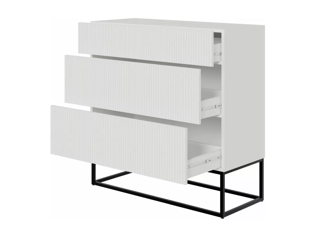 Commode à trois tiroirs - 90 cm - blanc avec pieds noirs - VELDIO