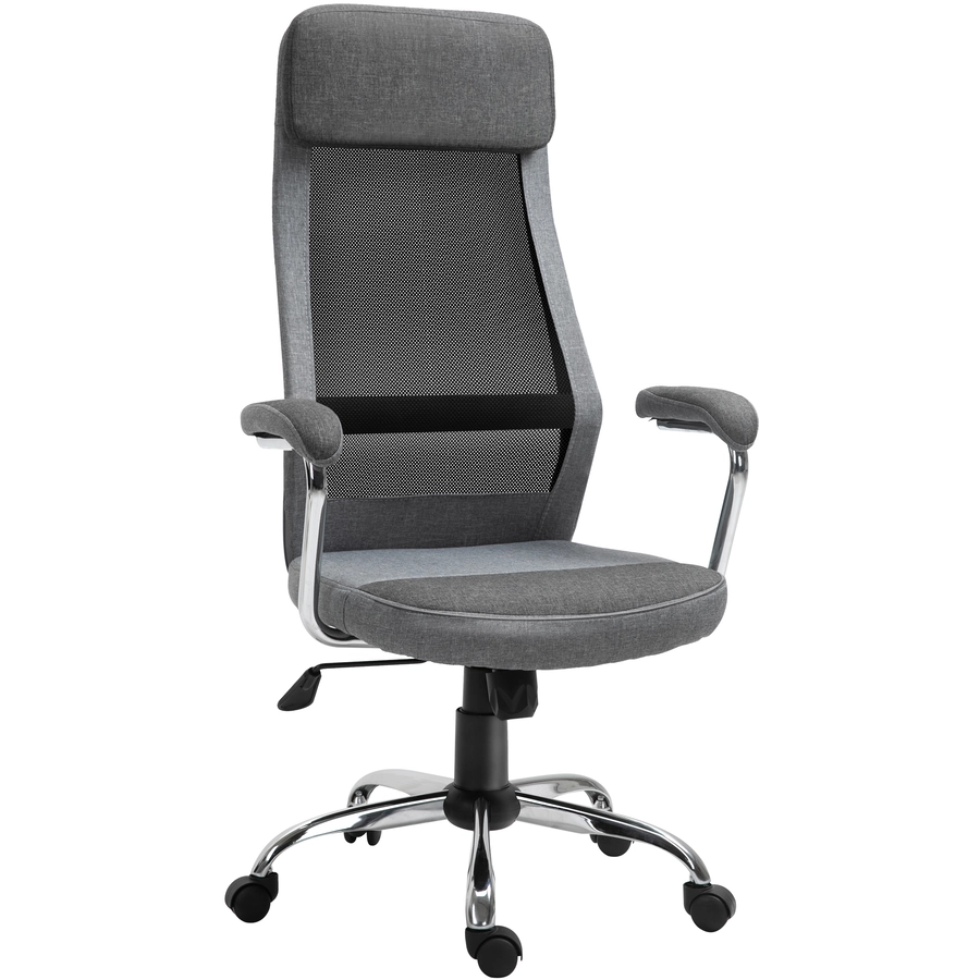 Vinsetto Bürostuhl ergonomisch und mit hoher Rückenlehne Hellgrau, Schwarz