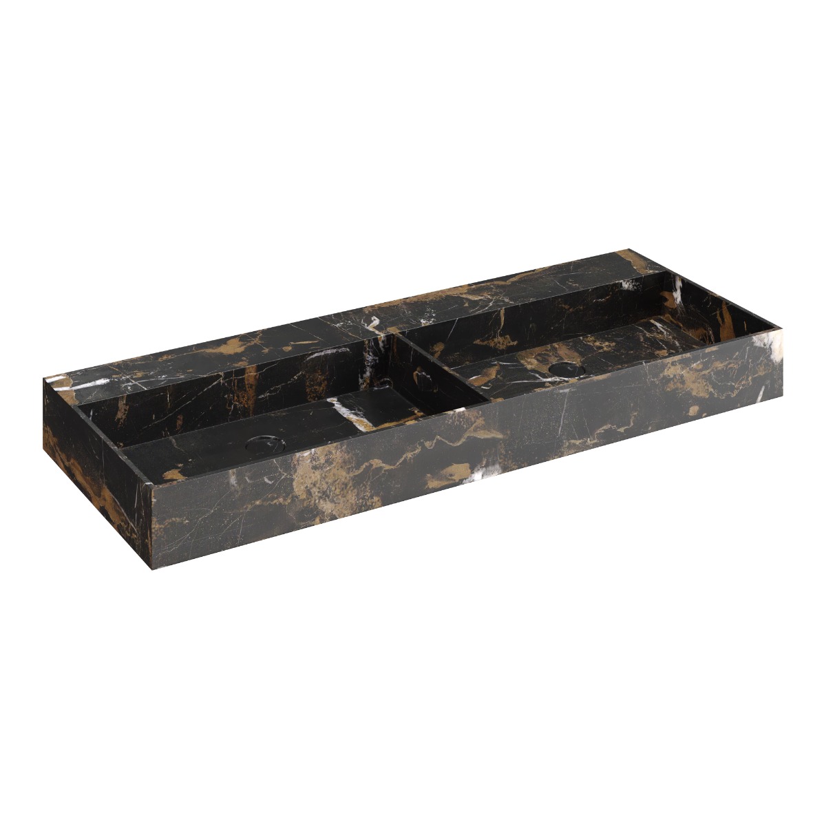Fontana Portoro Gold marmer badmeubel 120cm mat wit met ribbelfront zonder kraangat