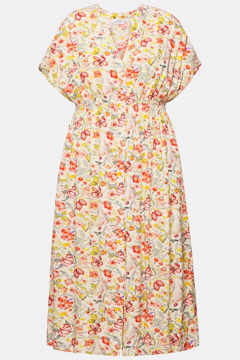 Maxikleid, A-Line, Flowerprint, Knopfleiste