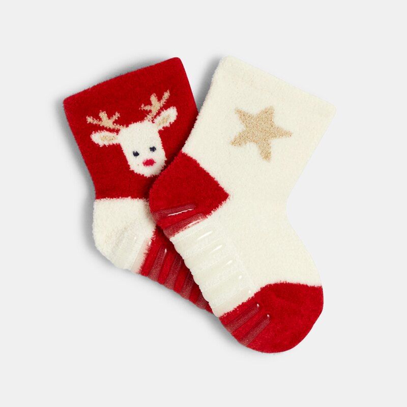 Chaussettes bouclette antidérapantes bébé fille (lot de 2) Gris ou noir