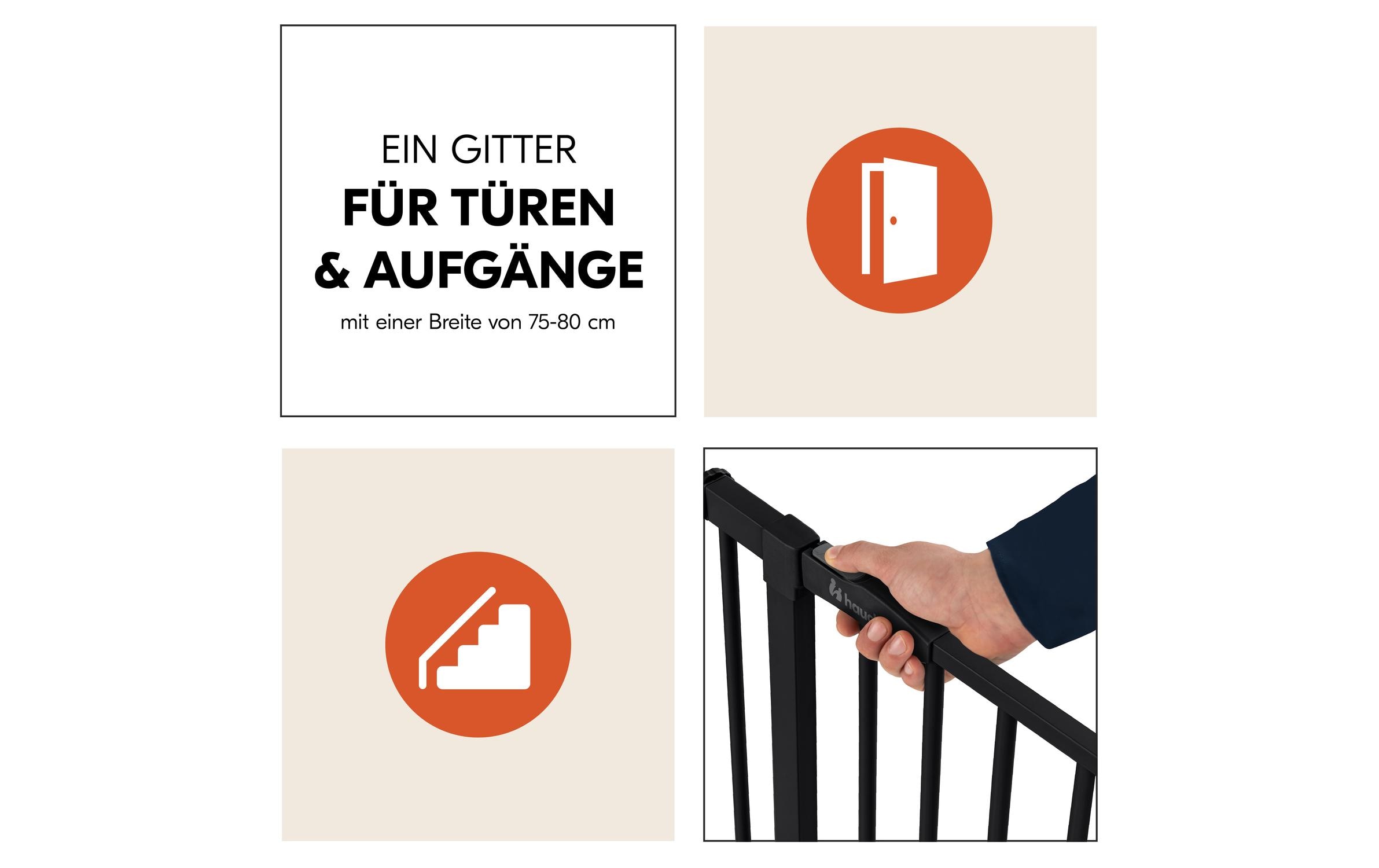 Türschutzgitter Open N Stop 2 Schwarz 75 cm - 80 cmPraktisches, manuell schliessendes Tür- und Treppenschutzgitter-Set
