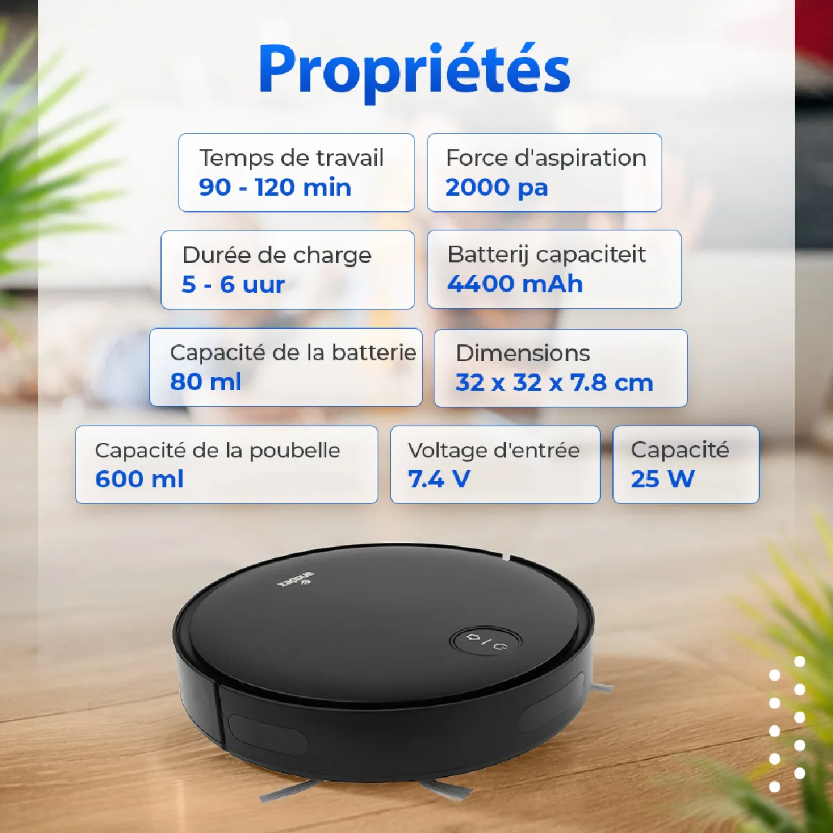 Aspirateur robot Anodex - avec fonction de nettoyage - avec station de charge - Robots aspirateurs - 3 en 1 - Noir mat.