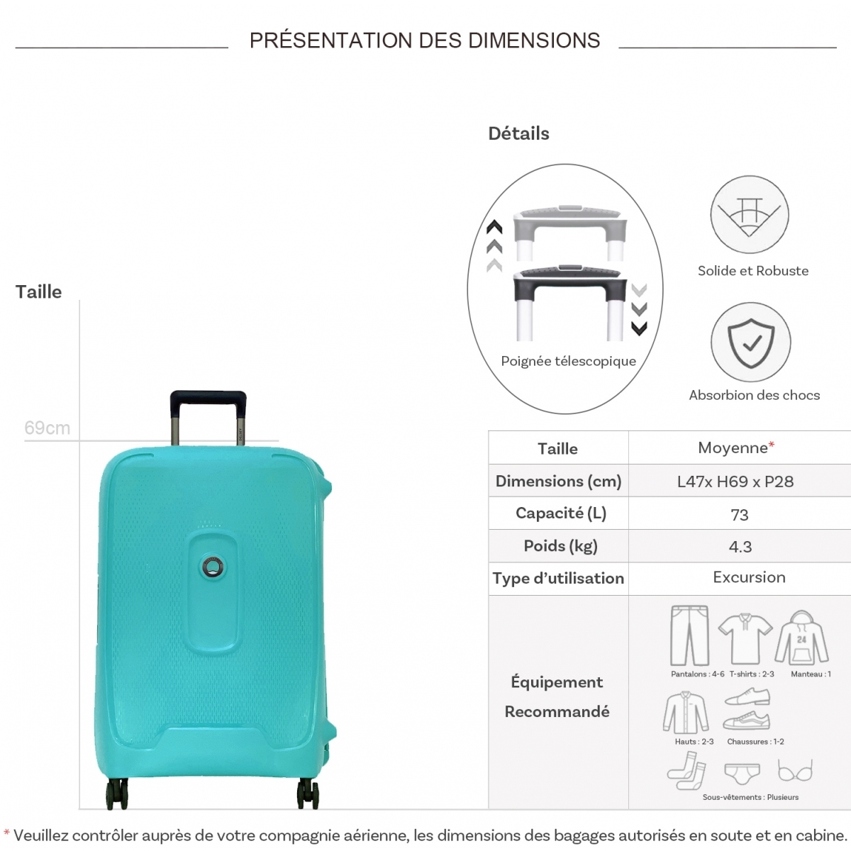 Delsey Valise moyenne rigide Delsey Montcenis 69cm TSA Polypropylène