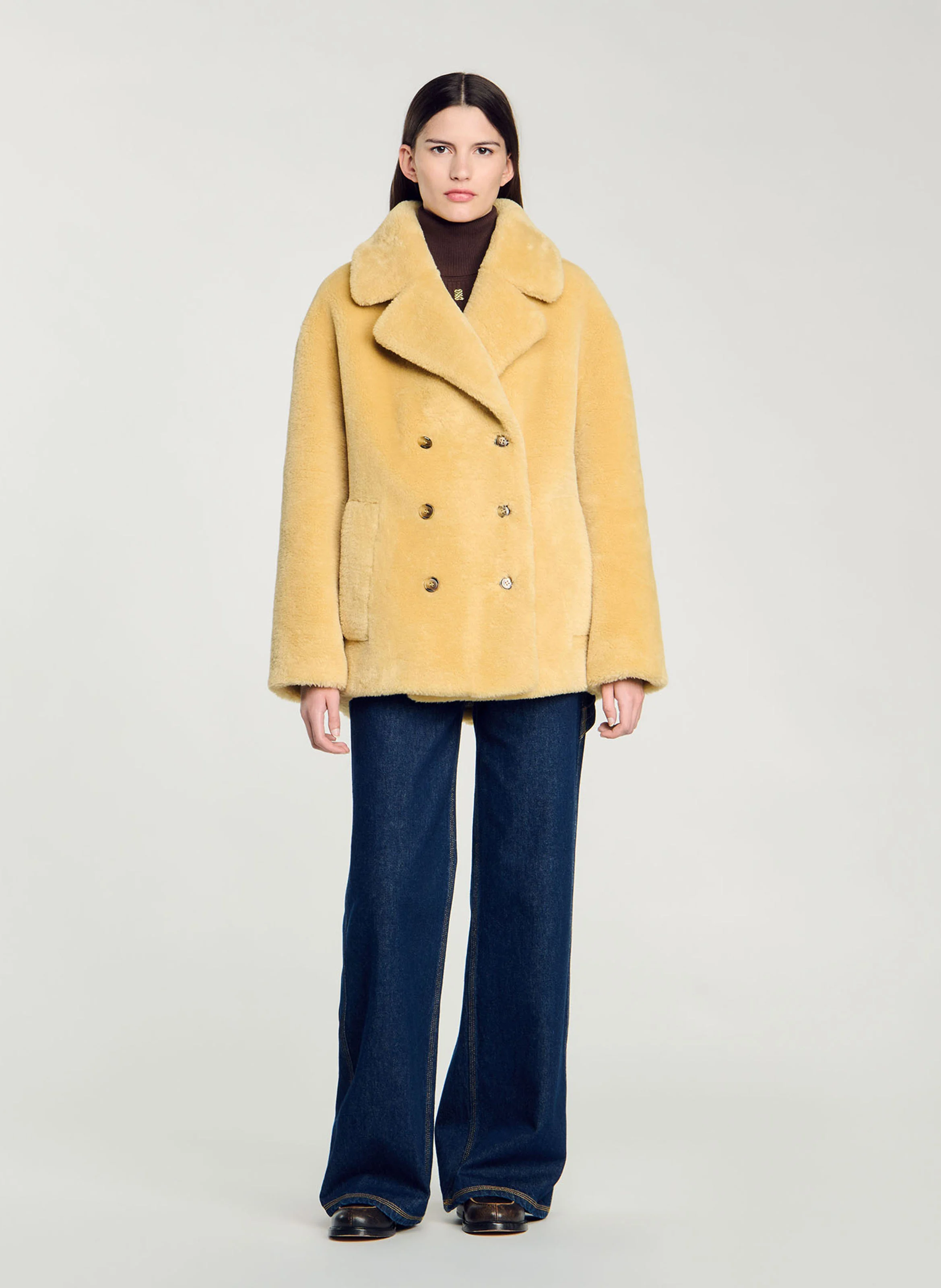 Manteau droit col tailleur | Marron
