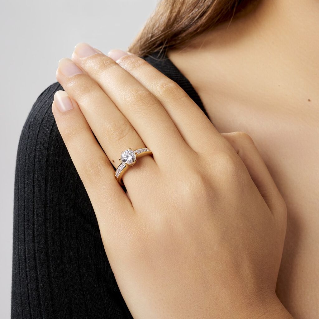 Bague Solitaire Stevie Plaqué Or Jaune Oxyde De Zirconium