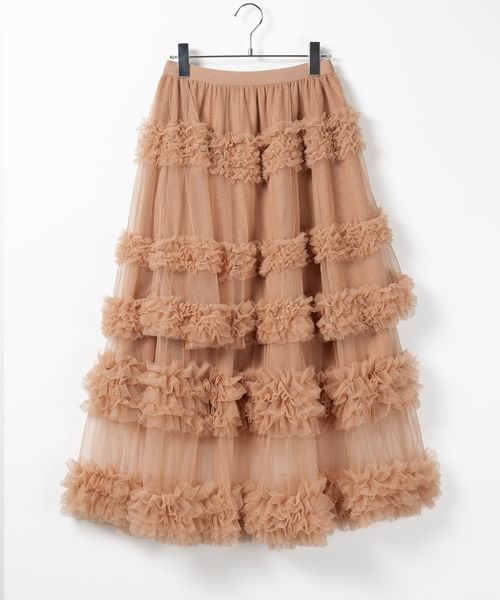 Lexama - Hoge taille effen geplooide mesh maxi A-lijn rok