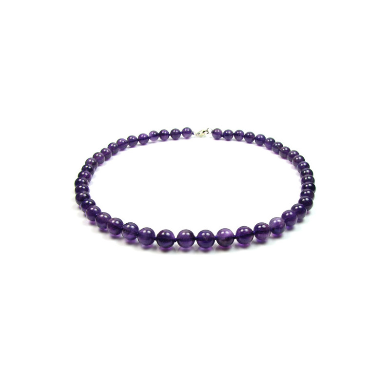 Collier Femme ras du cou en Perles Améthyste Violet et Argent 925