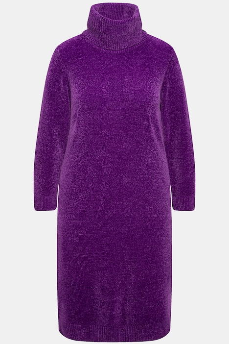 Chenille-Kleid, Strukturstrick, Rollkragen, Langarm