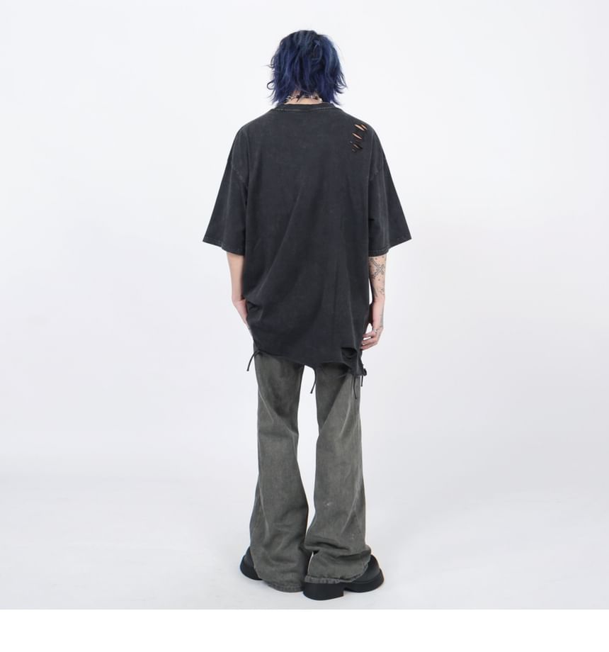 Derbundy - T-shirt met korte mouwen en ronde hals, gewassen en verweerd