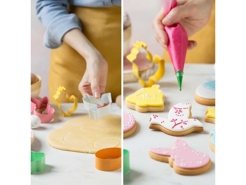 Decora Guetzli-Ausstecher Ausstechformen Set Ostern - 5 Stk Edelstahlausstecher in 5 verschiedenen Farben und Motiven
