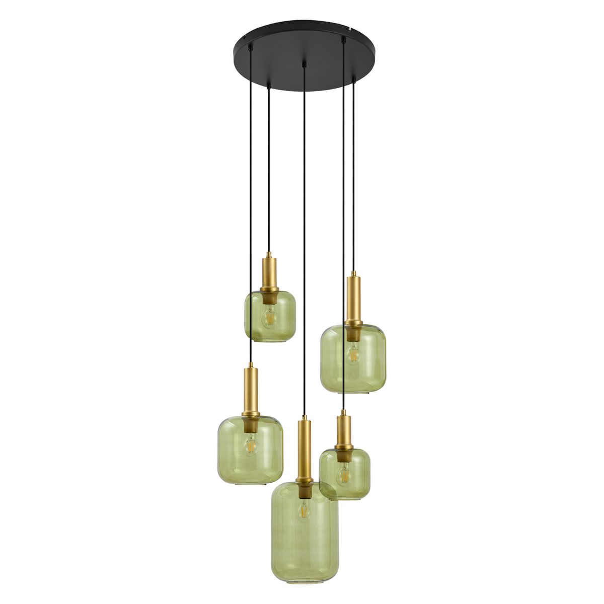 Hotel Chique hanglamp zwart en goud met groen glas 5-lichts - Zuzanna