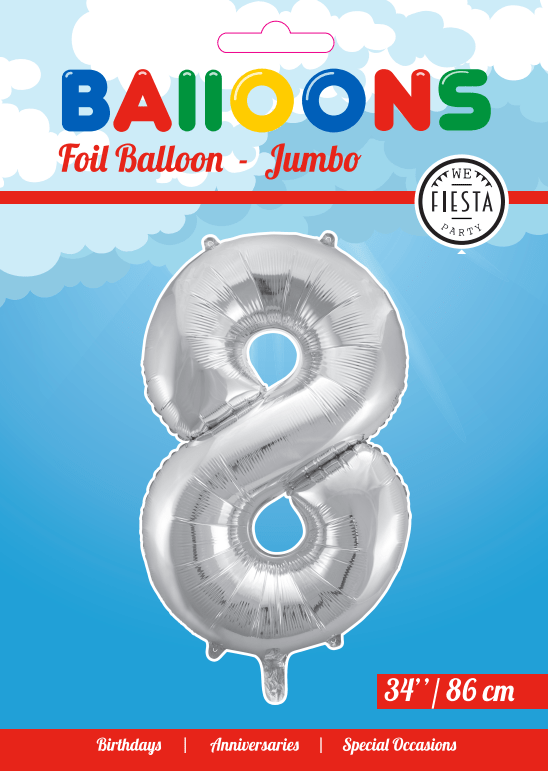 Folie Ballon Cijfer 8 Zilver XL 86cm leeg