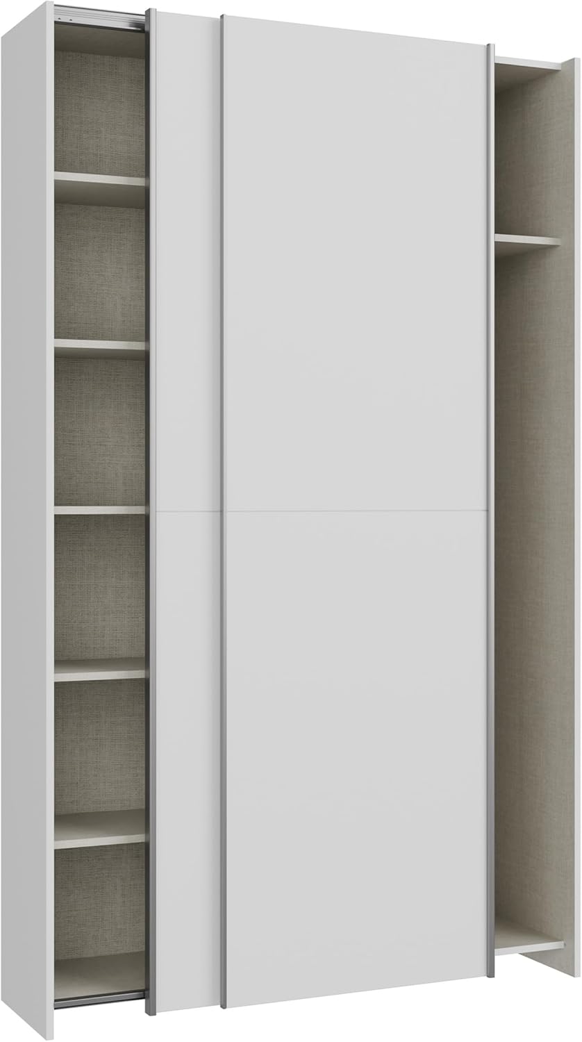 Forte Home Nook Mehrzweckschrank 120 40, moderner Schwebetürenschrank mit 2 Türen, Flur, Holzwerkstoff, Weiß, 120,1 cm breit x 210 cm hoch x 39,1 cm tief