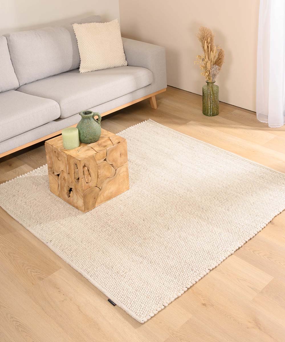 Nordic Weavers Wollen vloerkleed vierkant - Lett wit - 250x250 cm