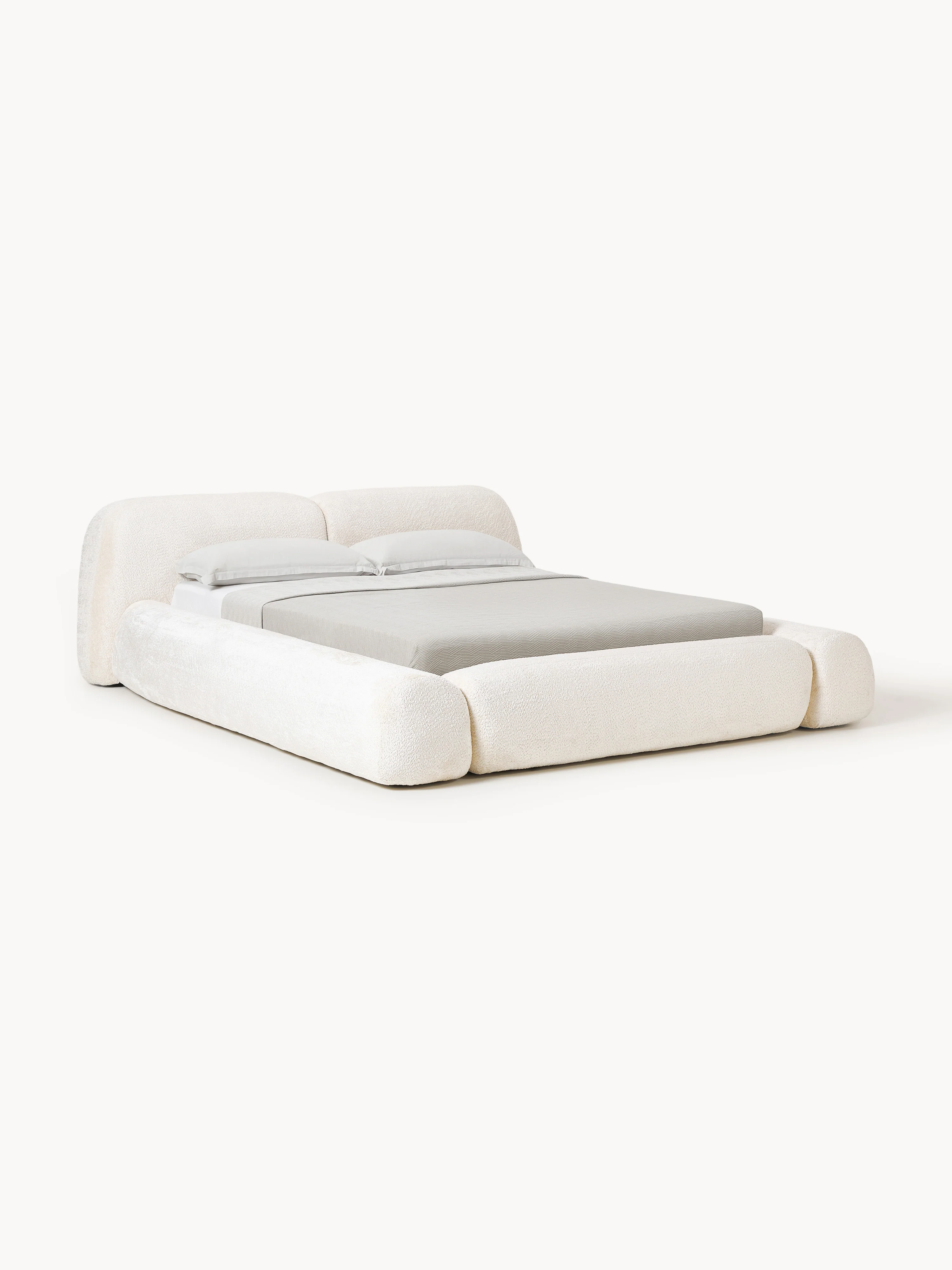 Gestoffeerd teddy bouclé bed Wolke met opbergruimte